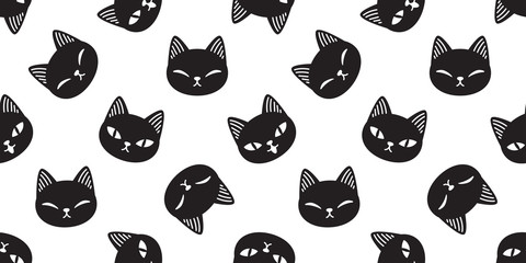 Cat seamless pattern vector kitten calico cartoon illustration tile background scarf isolated repeat wallpaper gift wrap