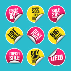 Sale Discount Sticker Set With Curved Corner - Colorful Vector Illustration - Isolated On Monochrome Background