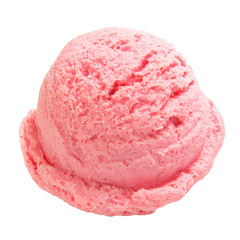 strawberry Ice Cream Scoop side view Isolated On White Background