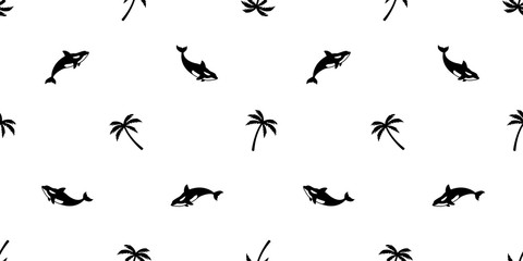 palm tree seamless pattern whale vector coconut tree shark dolphin ocean summer tropical scarf isolated tile background repeat wallpaper illustration