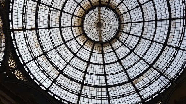 Glass dome in Milan shopping mall, beautiful symmetrical design, background