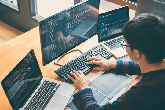 Development programmer working in website a software and coding technology