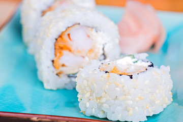 California maki sushi with tempura shrimp