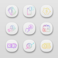 Bitcoin cryptocurrency app icons set