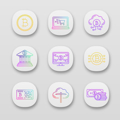 Bitcoin cryptocurrency app icons set