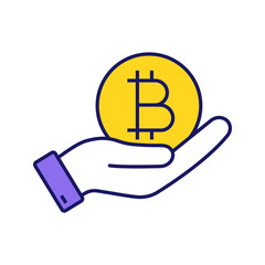 Open hand with bitcoin coin color icon