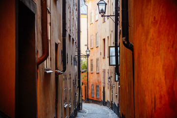 Fototapeta na wymiar A narrow street in Gamla Stan, Stockholm