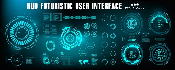 HUD futuristic blue user interface, dashboard display virtual reality technology screen