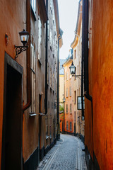 Fototapeta na wymiar A narrow street in Gamla Stan, Stockholm