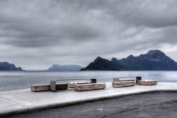 Norwegen, Nordland, Fv 17, 17, Fv17, Küstenstraße, Kystveien, Parkplatz, Rastplatz, Tisch, Bank,...