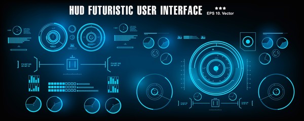 HUD futuristic blue user interface, dashboard display virtual reality technology screen