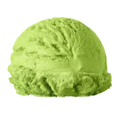 Pistachio, mint or green tea ice cream scoop isolated on white background.