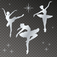 Silver silhoette of dancind balerinas and twinkle lights. Vector, Eps 10