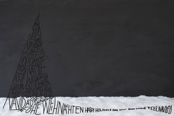 Sketch Of Christmas Tree, Calligraphy Merry Christmas, Snow