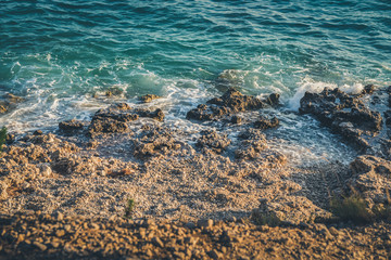 Rocky beach, blue sea