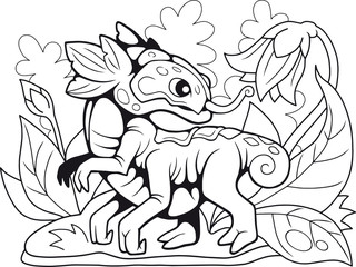 cartoon cute flower dragon, coloring book, funny illustration