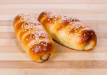 homemade baking sausage in the dough