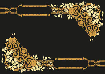 Vintage gold frame, decorative floral pattern - 235101226