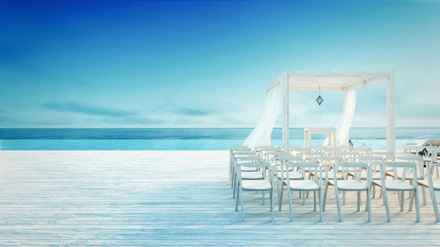 Beach wedding and Sea view for vacation and summer / 3d render outdoor