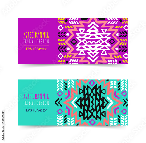 Bright Colorful Horizontal Banner Design Template Set With Tribal Aztec Style Ornament Ethnic Background Collection Eps 10 Vector Website Header Concept Bright Colorful Horizontal Banner Design Template Set With Tribal Aztec Style Ornament Ethnic Background Collection Eps 10 Vector Website Header Concept