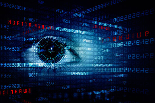 Digital composite of Eye scanning a futuristic interface