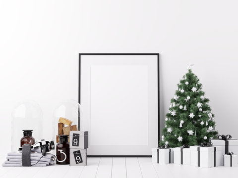 Poster Mockup with Christmas Winter and Boxing Day Decoration