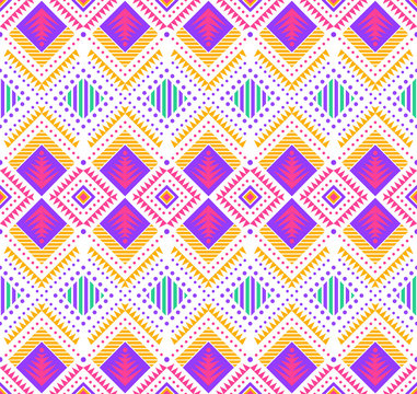 Aztec style seamless geometry pattern with tribal ornament. Ornamental ethnic background collection. Use for fabric prints, surface textures, cloth design, wrapping. EPS 10 vector illustration.