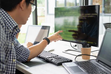 Programmer working in a software development and coding technologies. Website design.Technology...