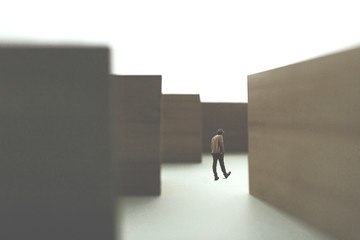 Man walking in a complex maze 