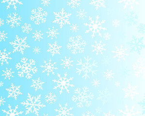 White and blue snowflakes on light background. Snowflake christmas frost on blue background for xmas greeting card or new year banner and for greeting cards or poster