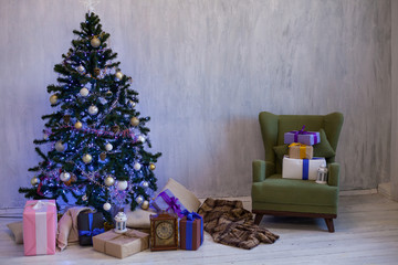 new year Christmas tree winter holiday gifts interior decor postcard