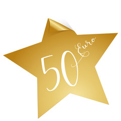 Goldener Stern Aufkleber mit Ecke Weihnachtsgutschein 50&euro;