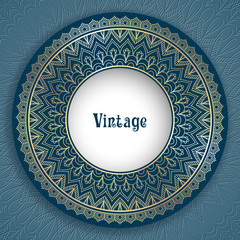 Vintage ornamental round frame for greeting card, invitation or packaging design