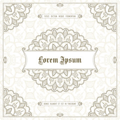 Vintage frame with hand drawn corner patterns. Greeting card, invitation or label template