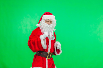 frustrated Santa Claus with an empty beer glass. chromakey