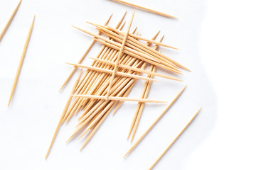 Wooden toothpicks isolated on white background with clipping path.