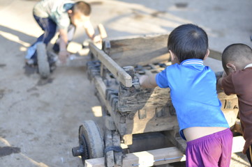 Wooden car and boy