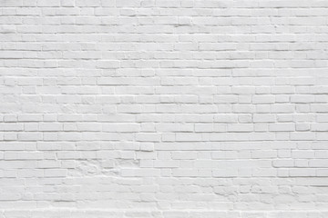 White Rustic Texture. Retro Whitewashed Old Brick Wall Surface. Vintage Structure. Grungy Shabby Uneven Painted Plaster. Whiten Facade Background. Design Element. Abstract Light White Web Banner.