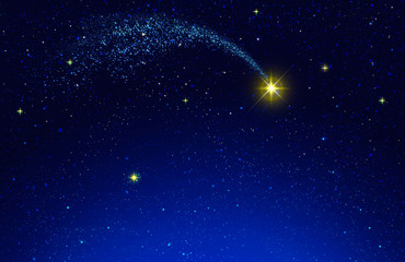 Fototapeta premium Christmas Star and blue abstract sky.Christmas background.