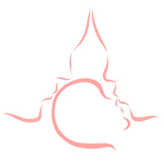 Mom and Dad gently kiss the baby in the nose and head