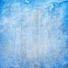 Christmas Winter Background with Ice Crystals and Wood