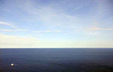 Seascape with yacht.