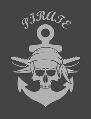 Pirate logo. Skull with sabers and anchor