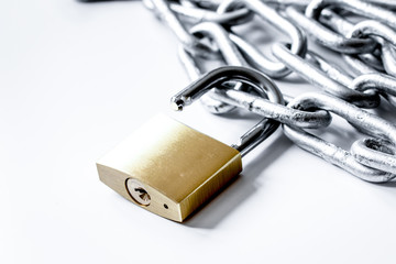 concept data protection metal chain on white background