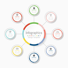 Fototapeta premium Infographic design elements for your business data with 8 options, parts, steps, timelines or processes. Vector Illustration.