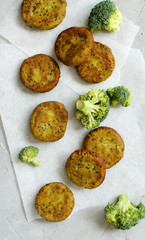 Fried vegetarian broccoli and quinoa burgers