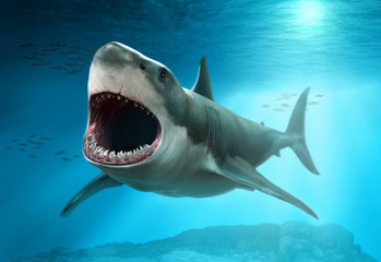 Great white shark scene 3D illustration