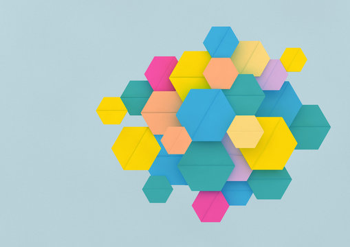 Pattern of multi coloured hexagons
