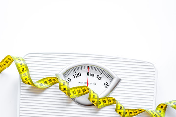 floor scale and centimeter to measure white background top view