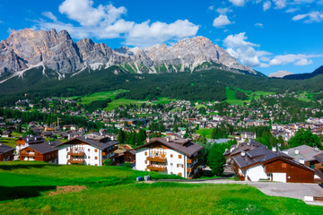 Fototapeta na wymiar Countryside view of small village at Cortina D'Ampezzo, South Tyrol, Dolomites, Italy.